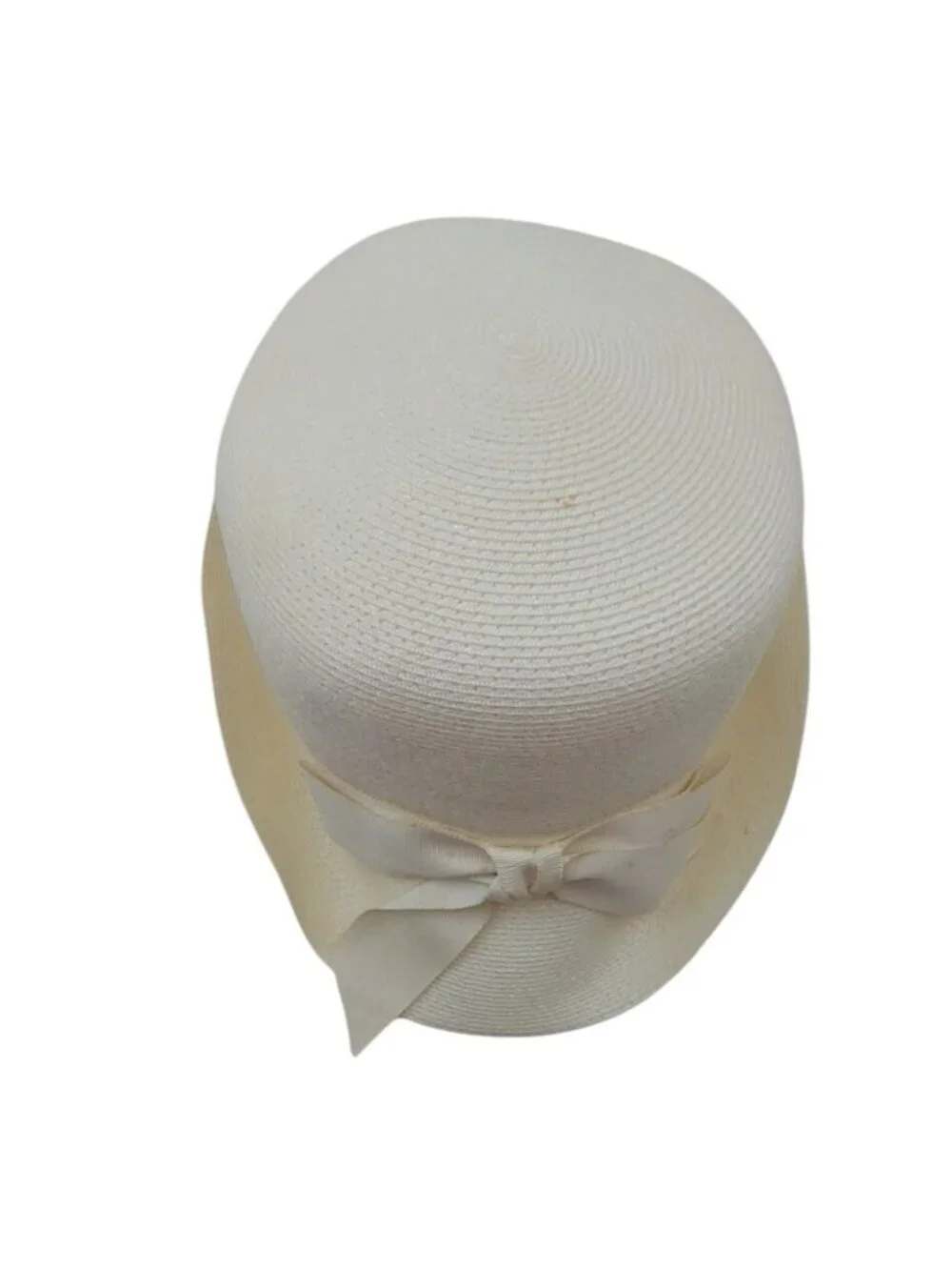 Union Made Jute Hat Beige W/ Bow USA Summer Lightweight Vintage MCM Cottagecore